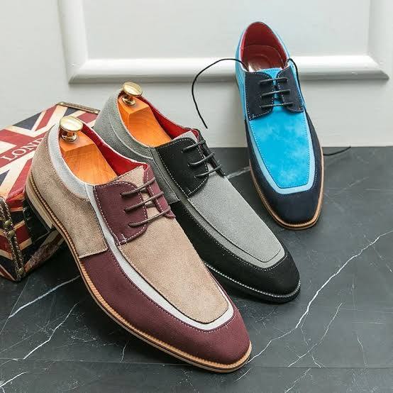 Premium Men's Two-Tone Suede Oxford Dress Shoes - Classic Color-Block Formal Footwear