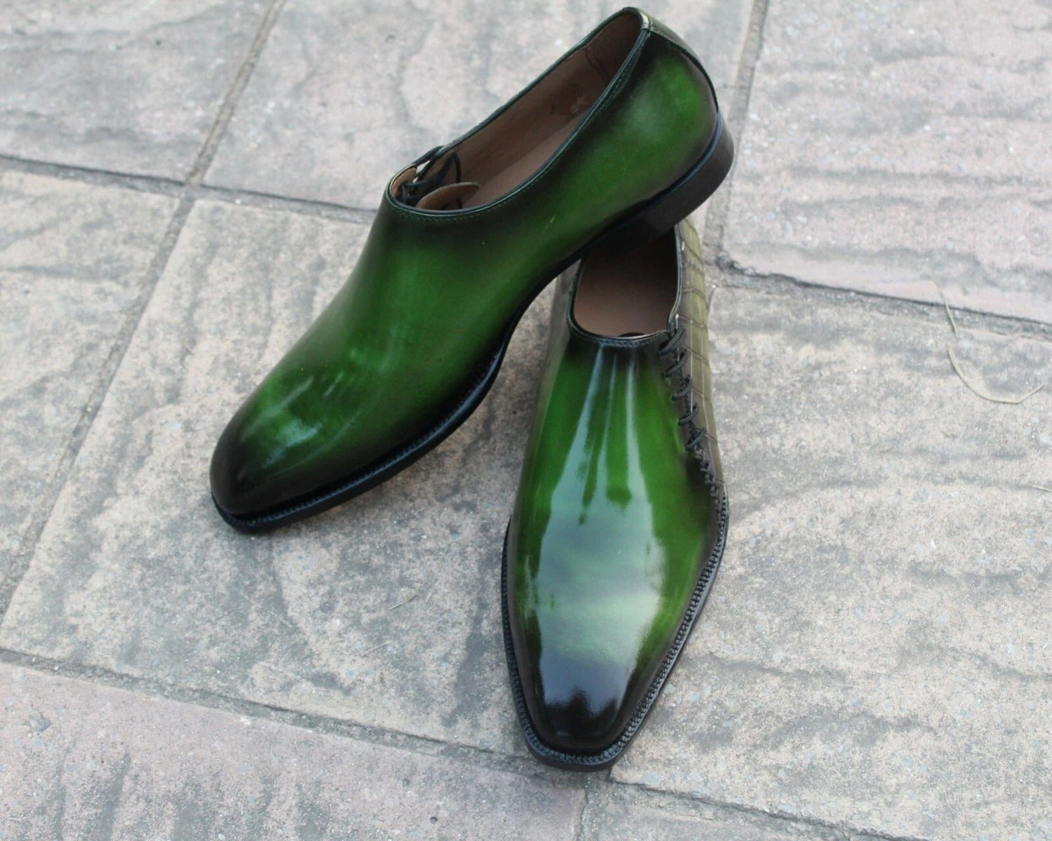 Luxury Genuine Leather Wholecut Oxford Dress Shoes – Handmade Emerald Green Formal Shoes for Men