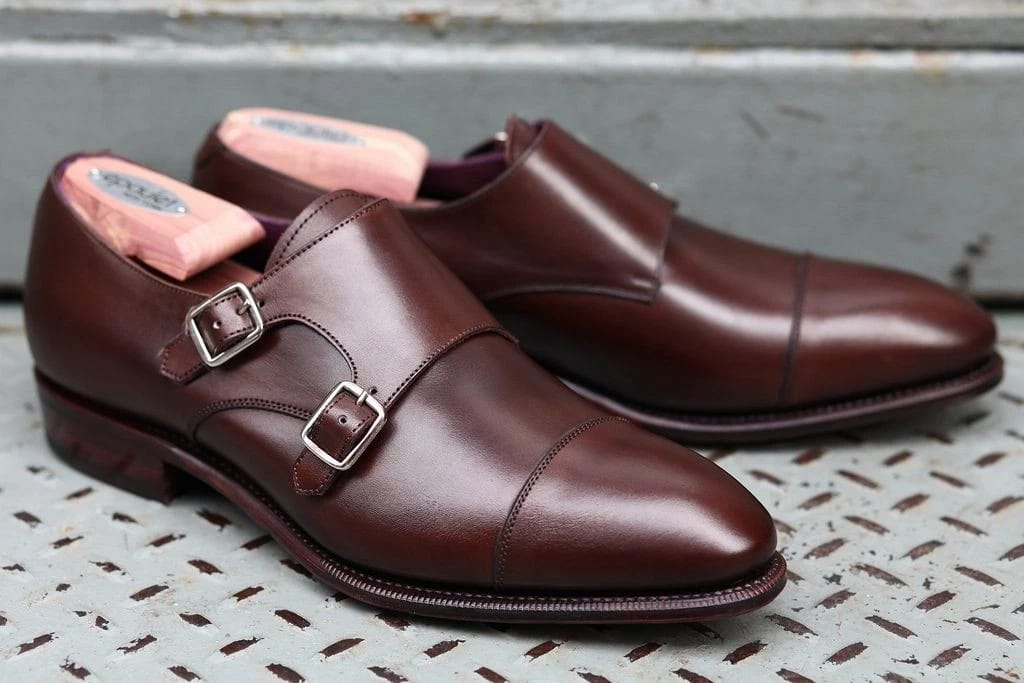 Premium Genuine Leather Double Monk Strap Cap Toe Dress Shoes – Handmade Brown Formal Shoes for Men