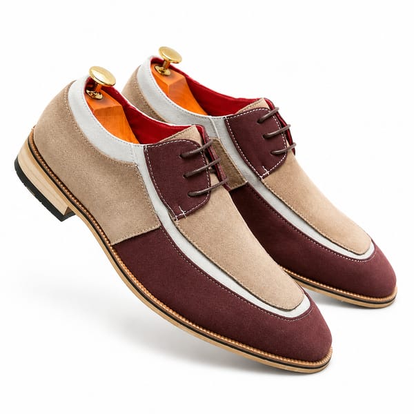 Premium Men's Two-Tone Suede Oxford Dress Shoes - Classic Color-Block Formal Footwear